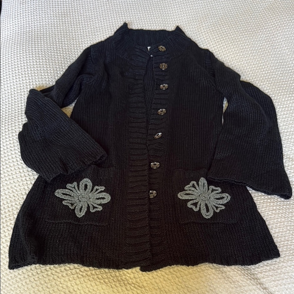 Black Knit Cardigan with Gray Details